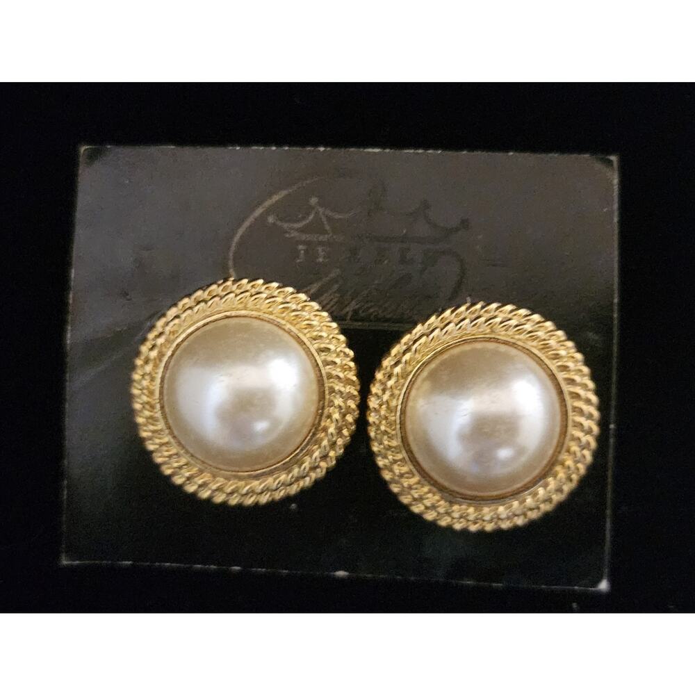Vtg Park Lane Memories Gold Tone Pearl Locket Bracelet & Pierced Earring Set NEW - Picture 8 of 12
